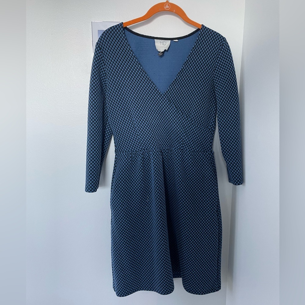 Anthro / HD in Paris Faux Wrap Dress Blue and Black size Petite Medium